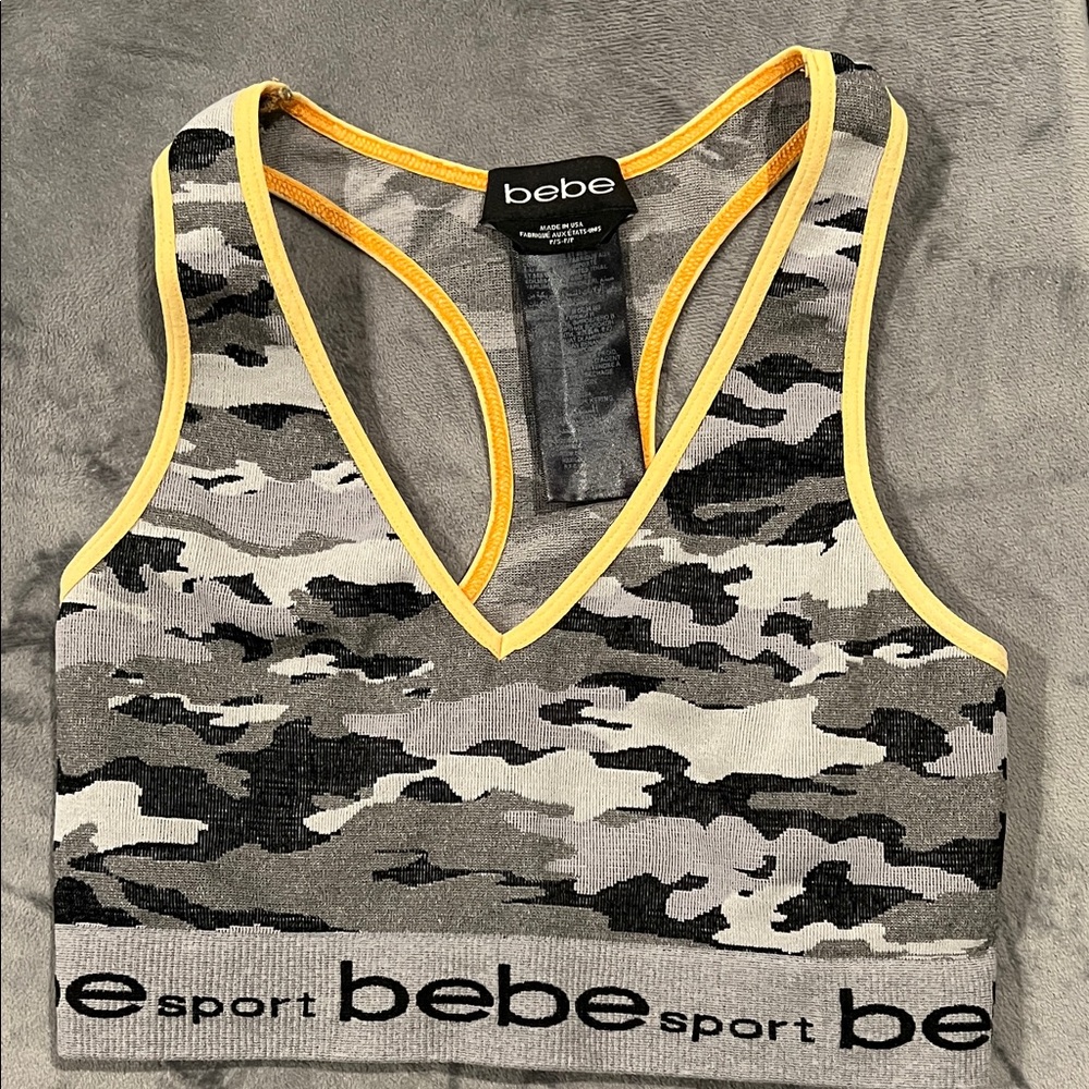 Bebe Sport Gray Camo Sports Bra- small
